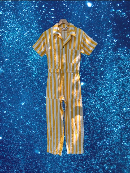 Big Bud Press Pants - Big Bud Press Golden Yellow Stripe Short Sleeve Jumpsuit Size L